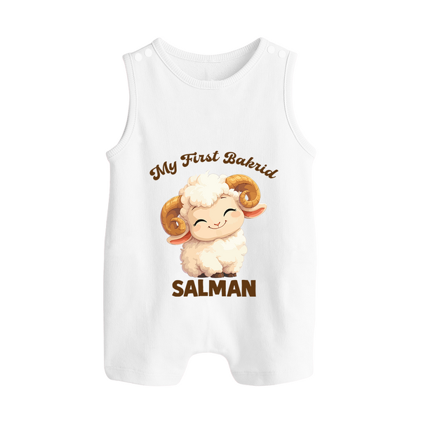 My First Bakrid Cute Lamb Personalized Baby Button Romper - WHITE - New Born (Chest 18")