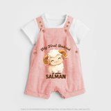 My First Bakrid Cute Lamb Personalized Baby dungaree - PEACH - 0 - 5 Months Old (Chest 18")