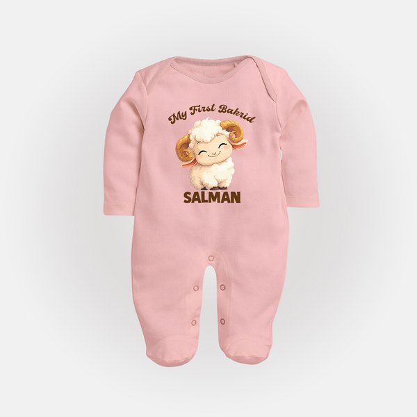 My First Bakrid Cute Lamb Personalized Baby Full Body Suit - BABY PINK - New Born (Chest 7.5")