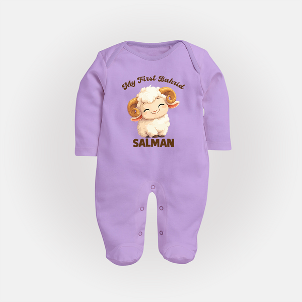 My First Bakrid Cute Lamb Personalized Baby Full Body Suit - LILAC - New Born (Chest 7.5")
