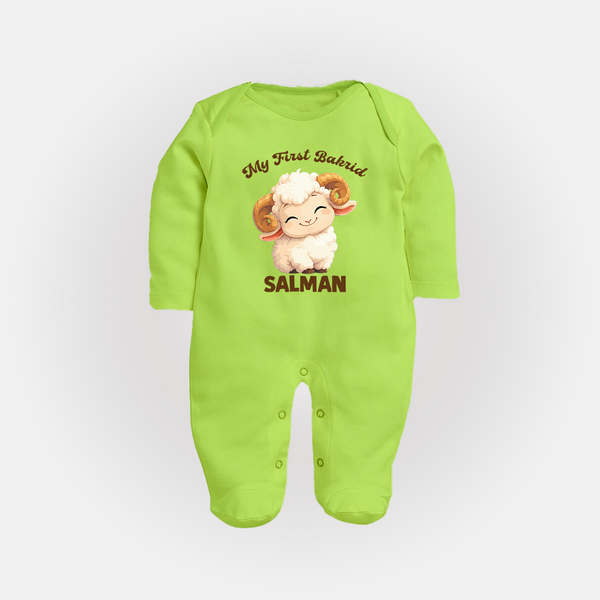My First Bakrid Cute Lamb Personalized Baby Full Body Suit - LIME GREEN - New Born (Chest 7.5")