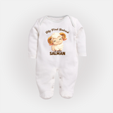 My First Bakrid Cute Lamb Personalized Baby Full Body Suit - WHITE - New Born (Chest 7.5")