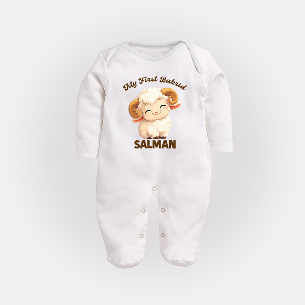 My First Bakrid Cute Lamb Personalized Baby Full Body Suit - WHITE - New Born (Chest 7.5")