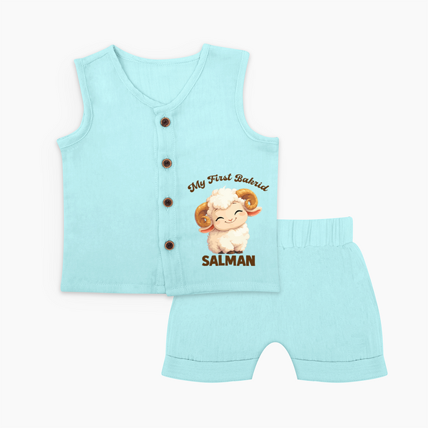 My First Bakrid Cute Lamb Personalized Baby jabla - BABY BLUE - 0 - 3 Months Old (Chest 9.8")