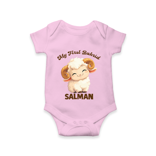 My First Bakrid Cute Lamb Personalized Baby Romper - BABY PINK - New Born (Chest 14")