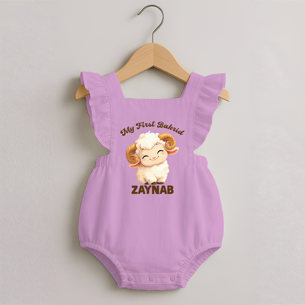 My First Bakrid Cute Lamb Personalized Baby Romper Frock - BABY PINK - 0 - 3 Months Old (Chest 19")