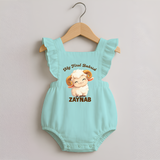 My First Bakrid Cute Lamb Personalized Baby Romper Frock - MINT GREEN - 0 - 3 Months Old (Chest 19")