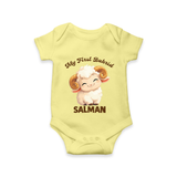 My First Bakrid Cute Lamb Personalized Baby Romper - PASTEL YELLOW - New Born (Chest 14")
