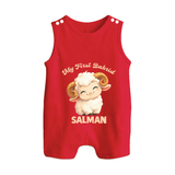 My First Bakrid Cute Lamb Personalized Baby Button Romper - RED - New Born (Chest 18")