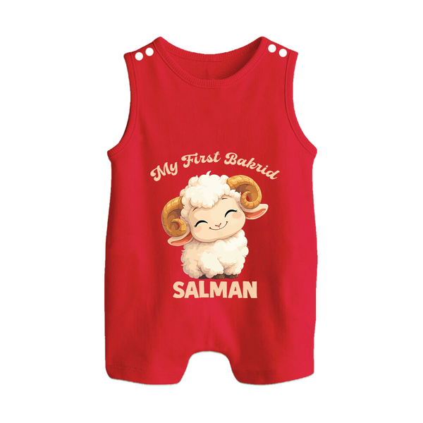 My First Bakrid Cute Lamb Personalized Baby Button Romper - RED - New Born (Chest 18")