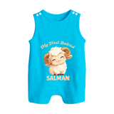 My First Bakrid Cute Lamb Personalized Baby Button Romper - SKY BLUE - New Born (Chest 18")