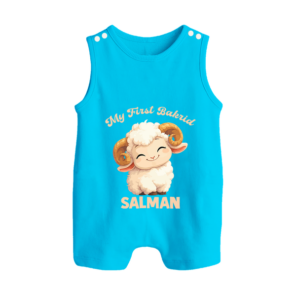 My First Bakrid Cute Lamb Personalized Baby Button Romper - SKY BLUE - New Born (Chest 18")