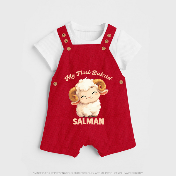 My First Bakrid Cute Lamb Personalized Baby dungaree - RED - 0 - 5 Months Old (Chest 18")