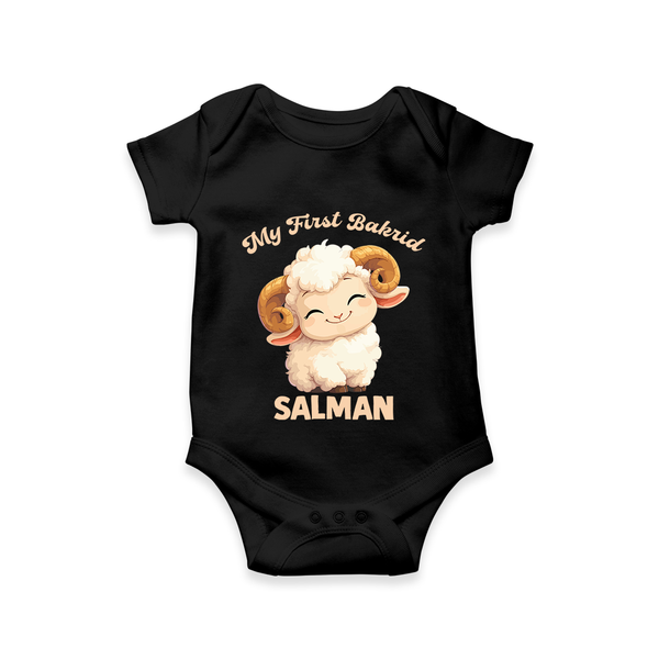 My First Bakrid Cute Lamb Personalized Baby Romper - BLACK - New Born (Chest 14")