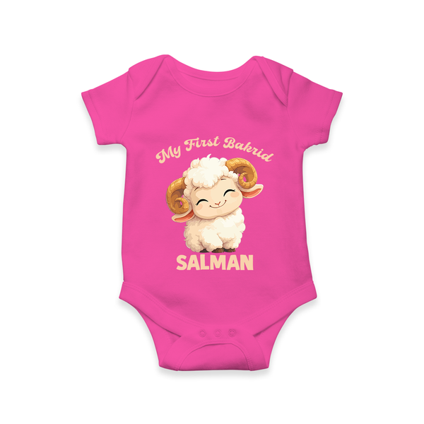 My First Bakrid Cute Lamb Personalized Baby Romper - HOT PINK - New Born (Chest 14")