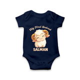 My First Bakrid Cute Lamb Personalized Baby Romper - NAVY BLUE - New Born (Chest 14")