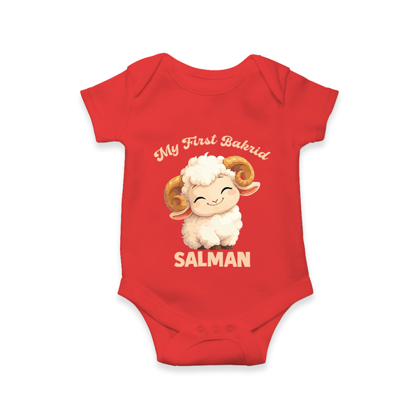My First Bakrid Cute Lamb Personalized Baby Romper - RED - New Born (Chest 14")