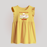 My First Eid with Family Sheep Theme Personalized Baby Baby Frock - PASTEL YELLOW - 0 - 3 Months Old (Chest 17")