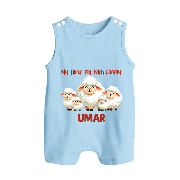 My First Eid with Family Sheep Theme Personalized Baby Button Romper - BABY BLUE - New Born (Chest 18")