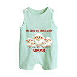 My First Eid with Family Sheep Theme Personalized Baby Button Romper - MINT GREEN - New Born (Chest 18")