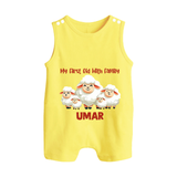 My First Eid with Family Sheep Theme Personalized Baby Button Romper - PASTEL YELLOW - New Born (Chest 18")