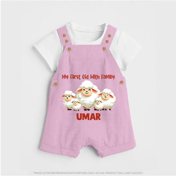 My First Eid with Family Sheep Theme Personalized Baby dungaree - BABY PINK - 0 - 5 Months Old (Chest 18")