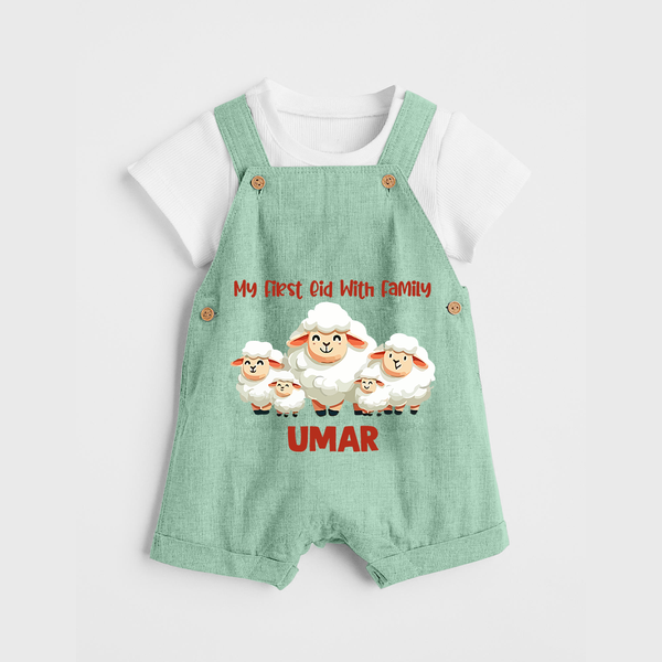 My First Eid with Family Sheep Theme Personalized Baby dungaree - MINT GREEN - 0 - 5 Months Old (Chest 18")