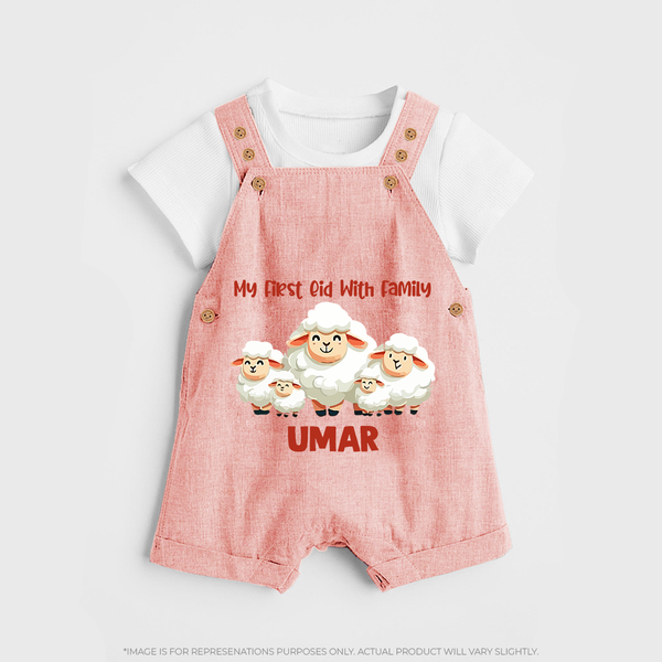 My First Eid with Family Sheep Theme Personalized Baby dungaree - PEACH - 0 - 5 Months Old (Chest 18")