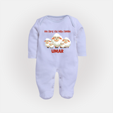 My First Eid with Family Sheep Theme Personalized Baby Full Body Suit - BABY BLUE - New Born (Chest 7.5")