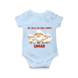 My First Eid with Family Sheep Theme Personalized Baby Romper - BABY BLUE - New Born (Chest 14")