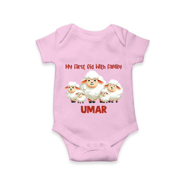 My First Eid with Family Sheep Theme Personalized Baby Romper - BABY PINK - New Born (Chest 14")
