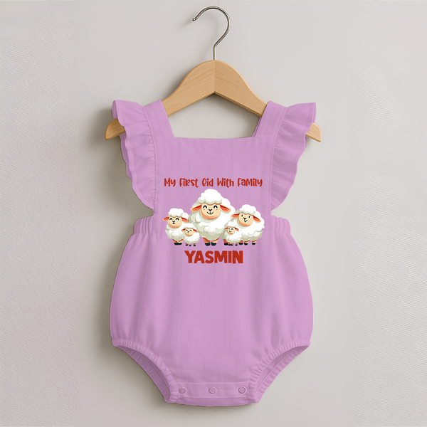 My First Eid with Family Sheep Theme Personalized Baby Romper Frock - BABY PINK - 0 - 3 Months Old (Chest 19")