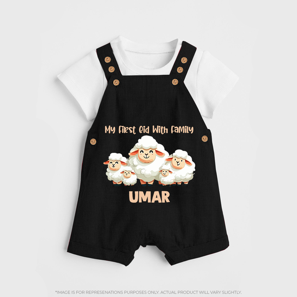 My First Eid with Family Sheep Theme Personalized Baby dungaree - BLACK - 0 - 5 Months Old (Chest 18")