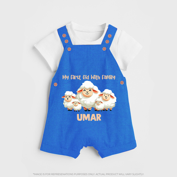 My First Eid with Family Sheep Theme Personalized Baby dungaree - COBALT BLUE - 0 - 5 Months Old (Chest 18")