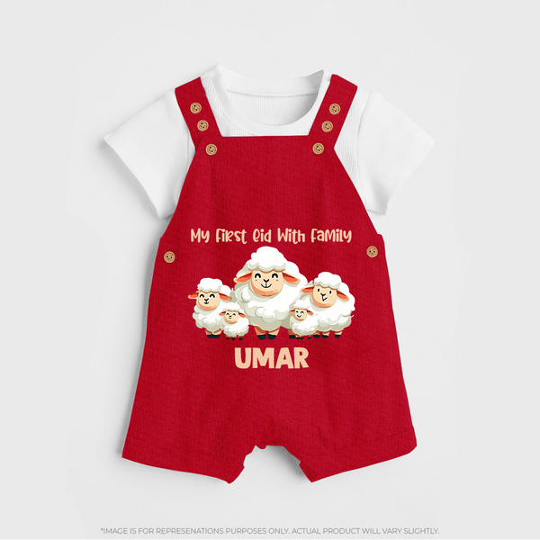 My First Eid with Family Sheep Theme Personalized Baby dungaree - RED - 0 - 5 Months Old (Chest 18")