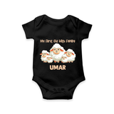 My First Eid with Family Sheep Theme Personalized Baby Romper - BLACK - New Born (Chest 14")