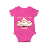 My First Eid with Family Sheep Theme Personalized Baby Romper - HOT PINK - New Born (Chest 14")