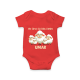 My First Eid with Family Sheep Theme Personalized Baby Romper - RED - New Born (Chest 14")