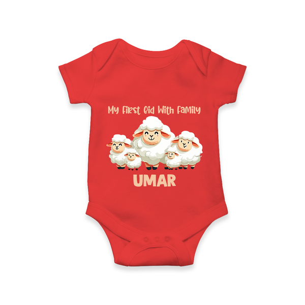 My First Eid with Family Sheep Theme Personalized Baby Romper - RED - New Born (Chest 14")