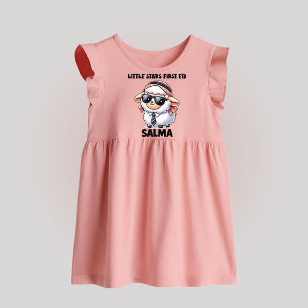 Little Star’s First Eid Stylish Lamb Personalized Baby Baby Frock - BABY PINK - 0 - 3 Months Old (Chest 17")