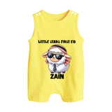 Little Star’s First Eid Stylish Lamb Personalized Baby Button Romper - PASTEL YELLOW - New Born (Chest 18")