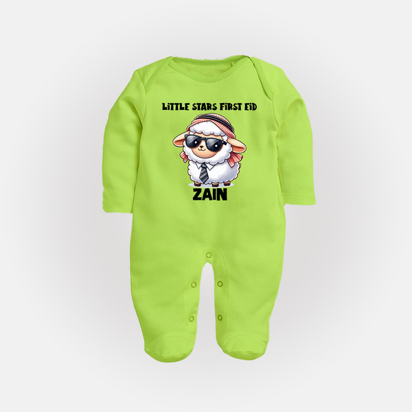 Little Star’s First Eid Stylish Lamb Personalized Baby Full Body Suit - LIME GREEN - New Born (Chest 7.5")