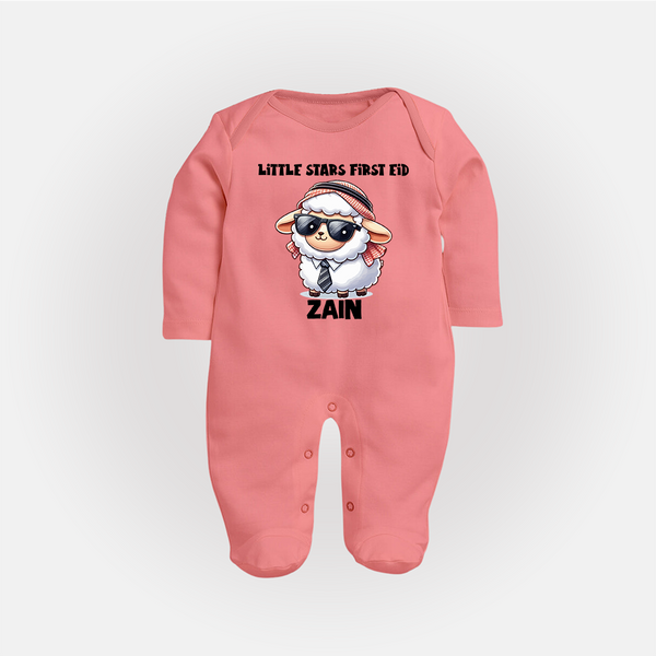 Little Star’s First Eid Stylish Lamb Personalized Baby Full Body Suit - PEACH - New Born (Chest 7.5")