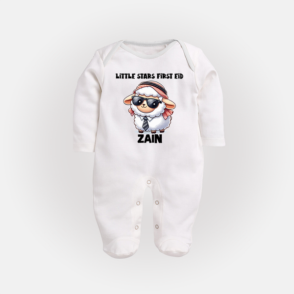 Little Star’s First Eid Stylish Lamb Personalized Baby Full Body Suit - WHITE - New Born (Chest 7.5")