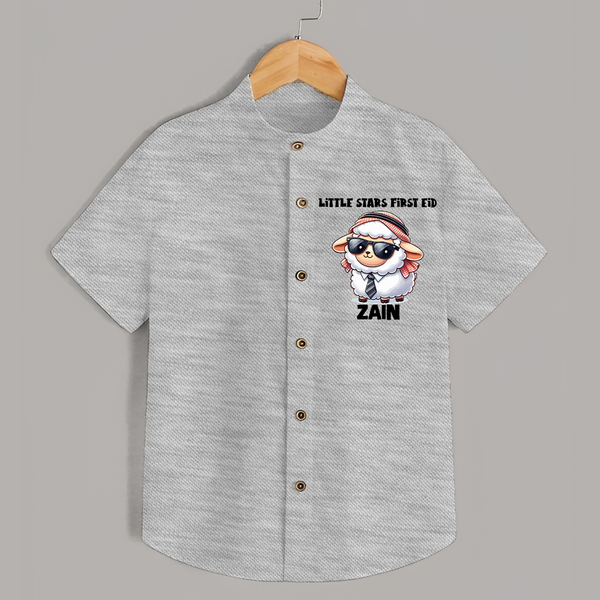 Little Star’s First Eid Stylish Lamb Personalized Baby Shirt - GREY - 0 - 6 Months Old (Chest 23")