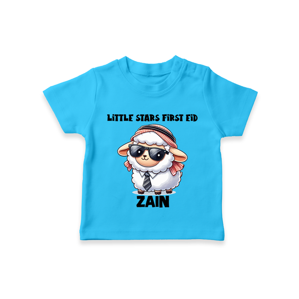 Little Star’s First Eid Stylish Lamb Personalized Baby Tshirt - SKY BLUE - 0-5 Months Old (Chest 17")