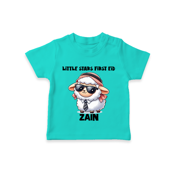 Little Star’s First Eid Stylish Lamb Personalized Baby Tshirt - TEAL - 0-5 Months Old (Chest 17")