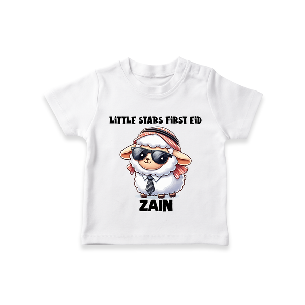 Little Star’s First Eid Stylish Lamb Personalized Baby Tshirt - WHITE - 0-5 Months Old (Chest 17")