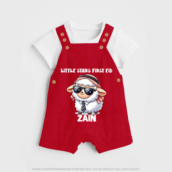 Little Star’s First Eid Stylish Lamb Personalized Baby dungaree - RED - 0 - 5 Months Old (Chest 18")