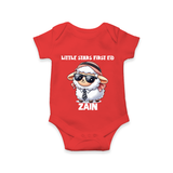 Little Star’s First Eid Stylish Lamb Personalized Baby Romper - RED - New Born (Chest 14")